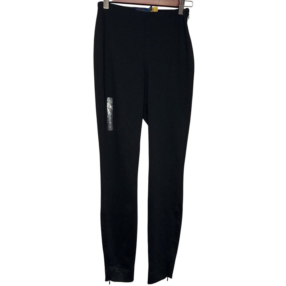Polo Ralph Lauren Stretch Ponte Pant Black Zip Ankle Slim Fit Size XS Modern NEW